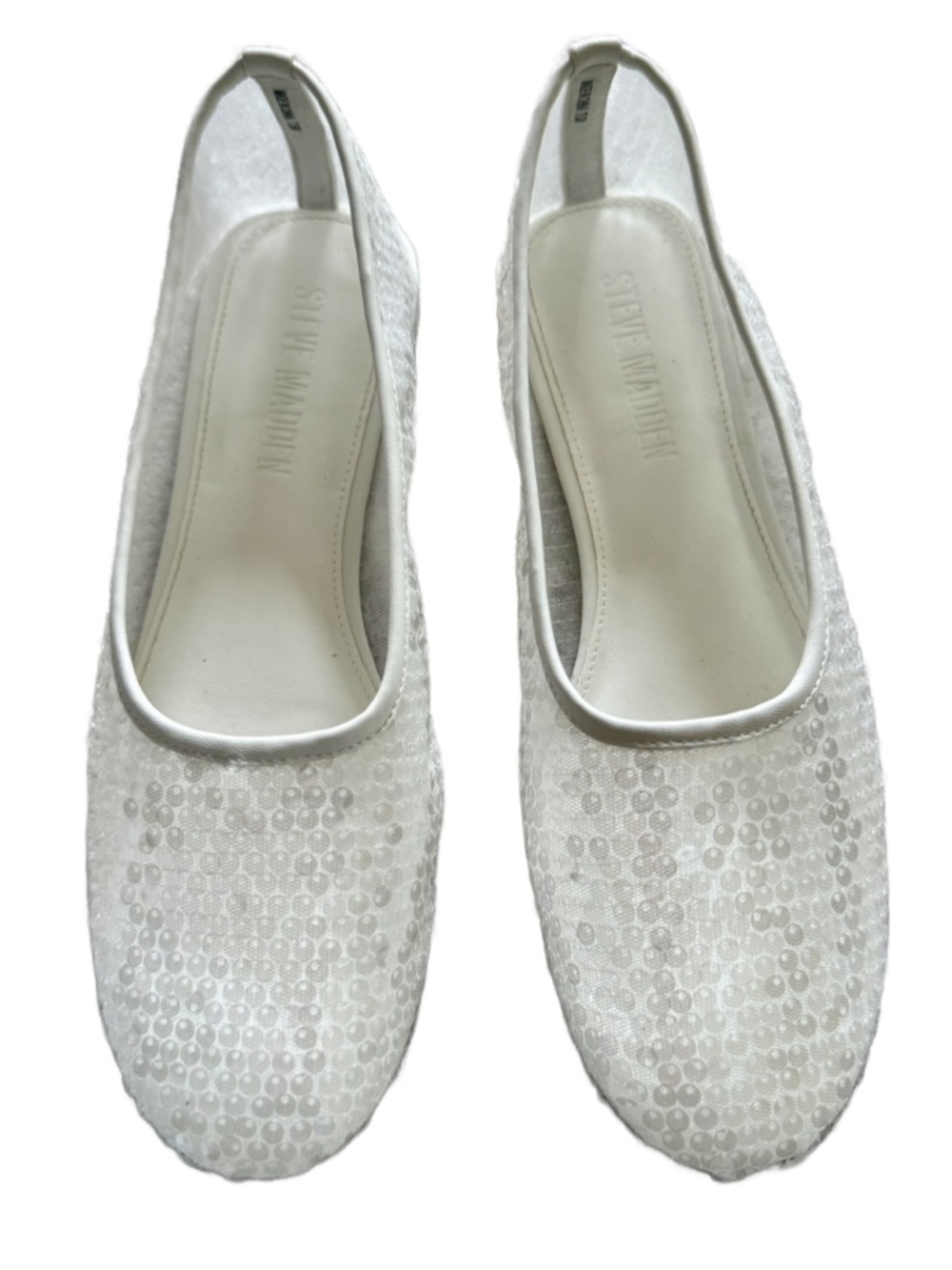 Steve Madden Garcelle White Sequin Ballet Flats - Sparkle Slip-Ons